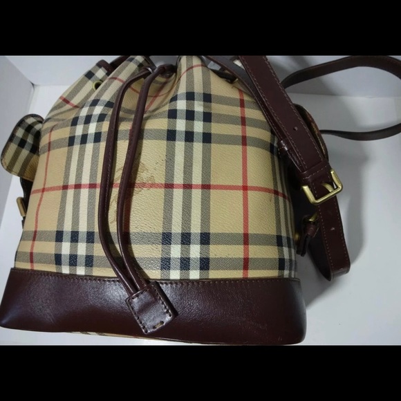 BURBERRY Haymarket Drawstring Bucket Shoulder Bag - Picture 8 of 12